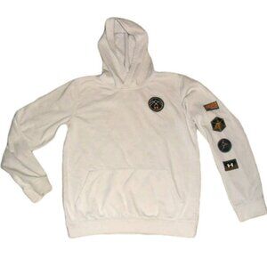 Under Armour Mens Cream Color Hoodie Sweatshirt Arm Logos Sz. X-Small